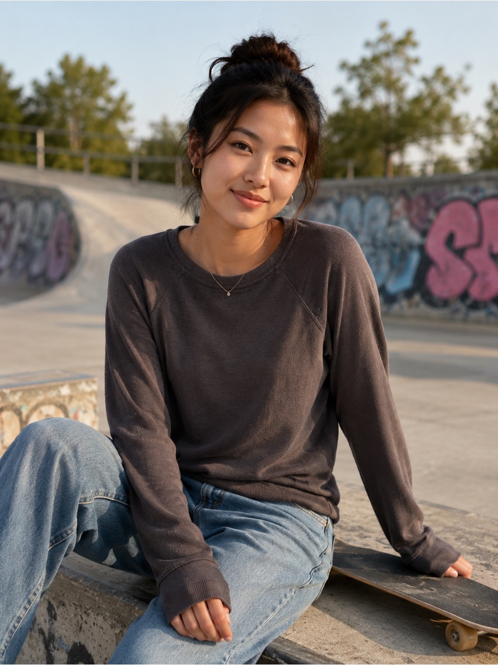 Full Tilt Women's Charcoal Crewneck Sweatshirt